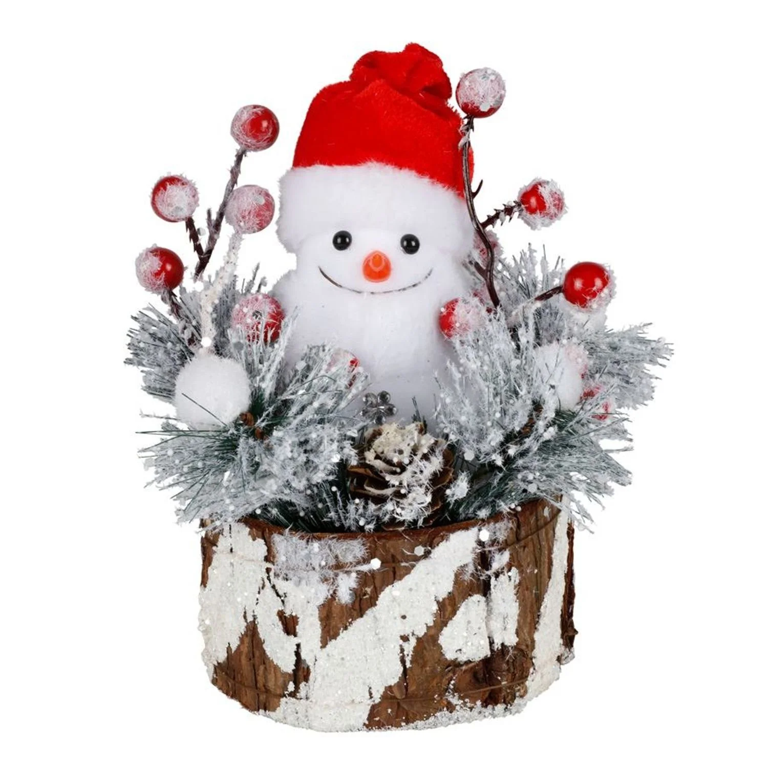 Weihnachtliche Dekofigur Schneemann auf Baumstumpf